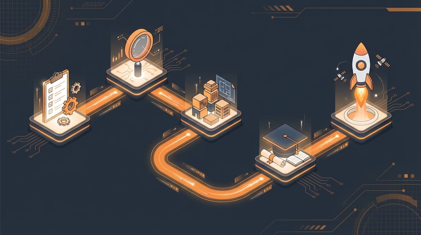 5-step Odoo implementation roadmap - Assess, Discover, Implement, Train, and Go Live